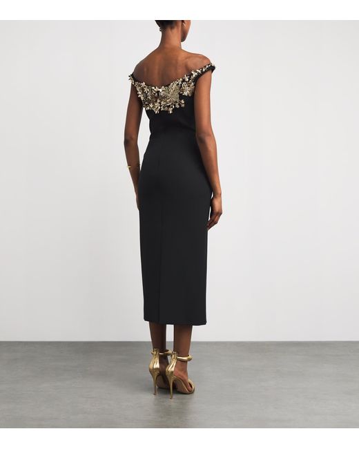 Pamella Roland Black Embellished Off-The-Shoulder Midi Dress