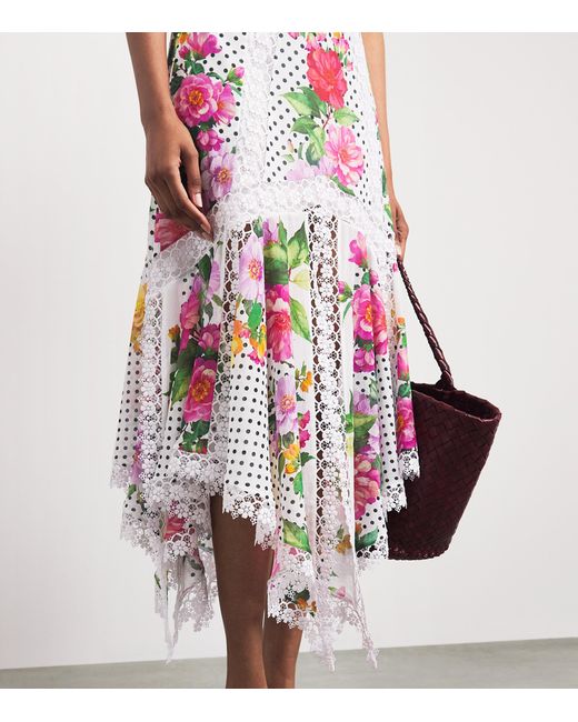 Charo Ruiz White Floral Velina Midi Skirt