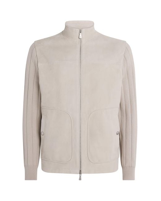 Eleventy White Suede Bomber Jacket for men