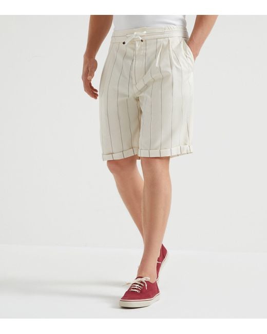 Brunello Cucinelli White Wool-Sea Island Cotton Bermuda Shorts for men