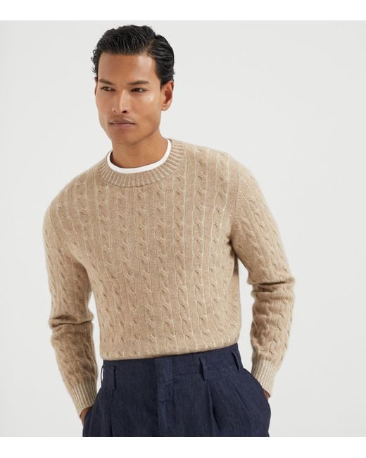 Brunello Cucinelli Brown Cashmere Cable-Knit Sweater for men