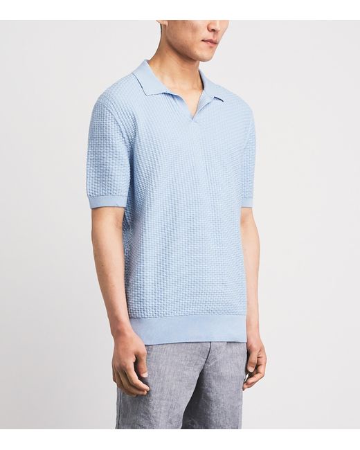 Boss Blue Cotton Open-Collar Polo Shirt for men