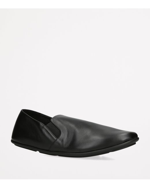 The Row Black Vincit Leather Slip-On Loafers for men