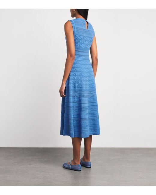 Maje Blue Pointelle-Knit Midi Dress