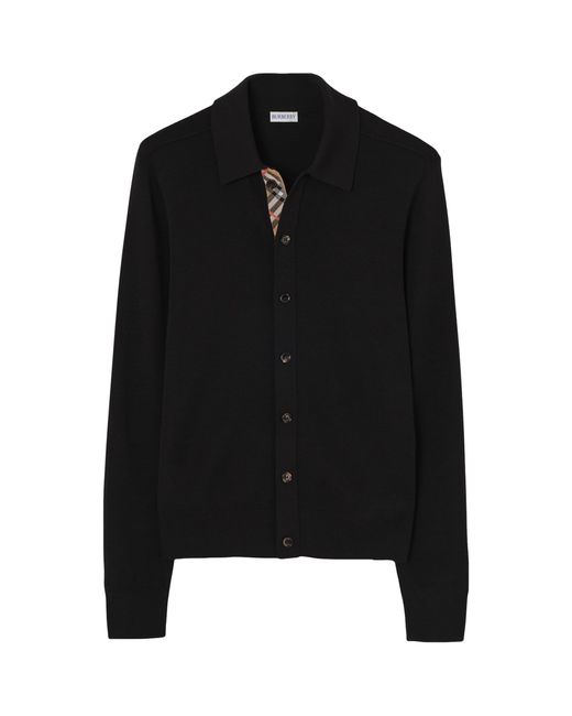 Burberry Black Wool Check-Trim Cardigan for men