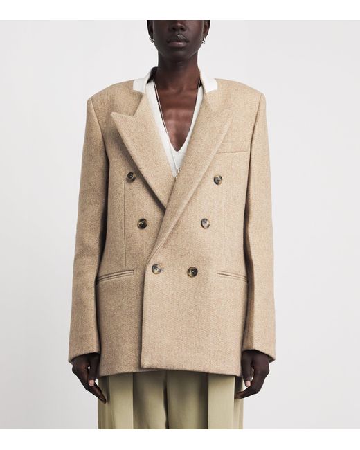 Victoria Beckham Natural Wool-Blend Double-Breasted Jacket