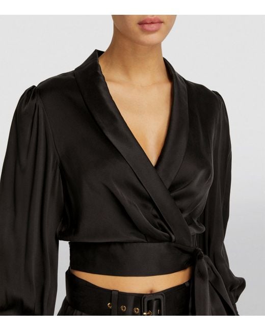 Zimmermann Black Silk Wrap Blouse