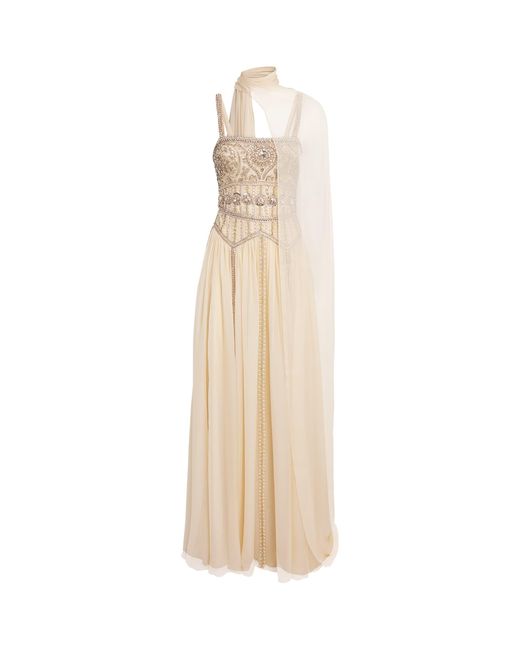 Zuhair Murad Natural Embellished Scarf Gown