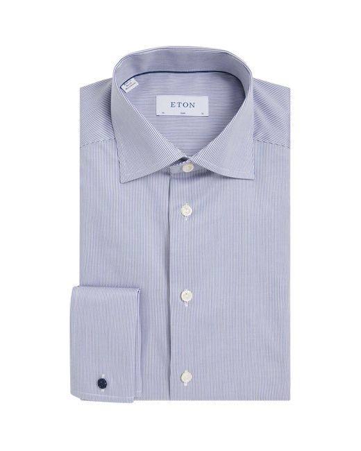 Eton of Sweden Blue Cotton Striped Slim Shirt for men