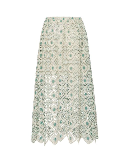 LaDoubleJ White Macramé Drawstring Midi Skirt