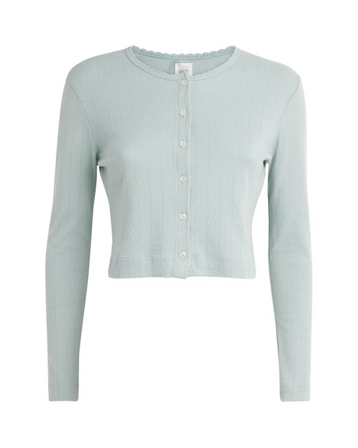 Leset Blue Cotton Pointelle Lounge Cardigan