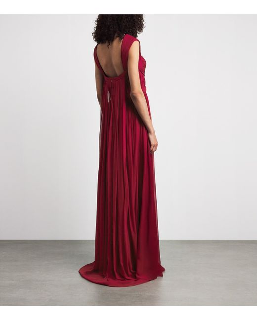 Pamella Roland Red Chiffon Plunge Gown