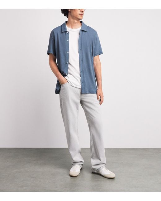 PAIGE Blue Linen-Cotton Sultan Short-Sleeve Shirt for men