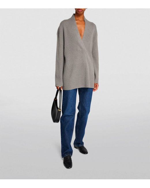 Totême  Gray Wool-cashmere V-neck Sweater