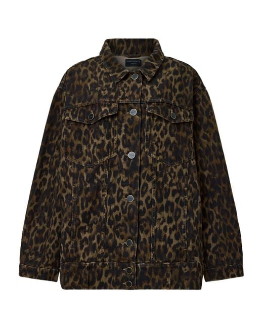 AllSaints Black Leopard Print Willow Denim Jacket