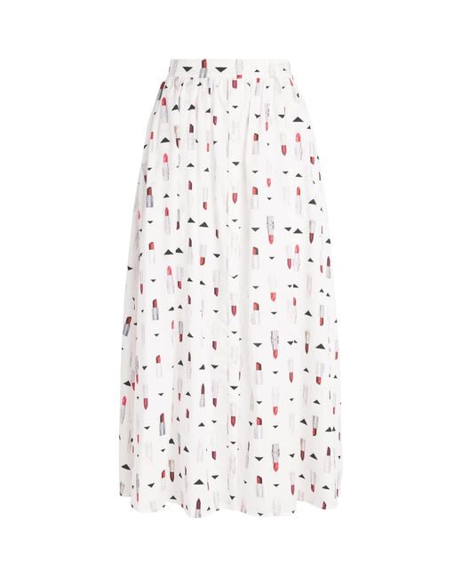 L'Agence White Lipstick Seina Pleated Midi Skirt
