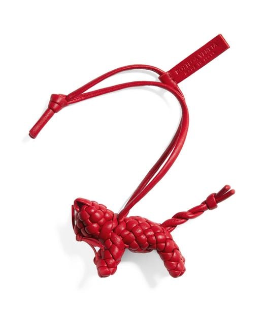 Bottega Veneta Red Leather Intrecciato Cat Charm