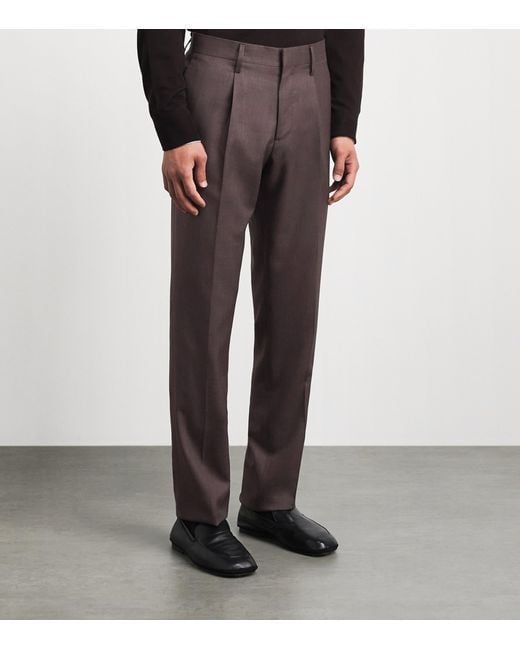 Lardini Brown Virgin Wool-Blend Straight Trousers for men