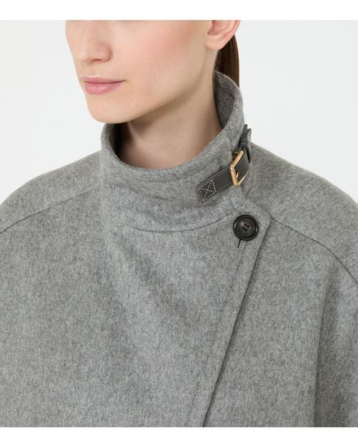 Max Mara Gray Cashmere High-Neck Cape Jacket