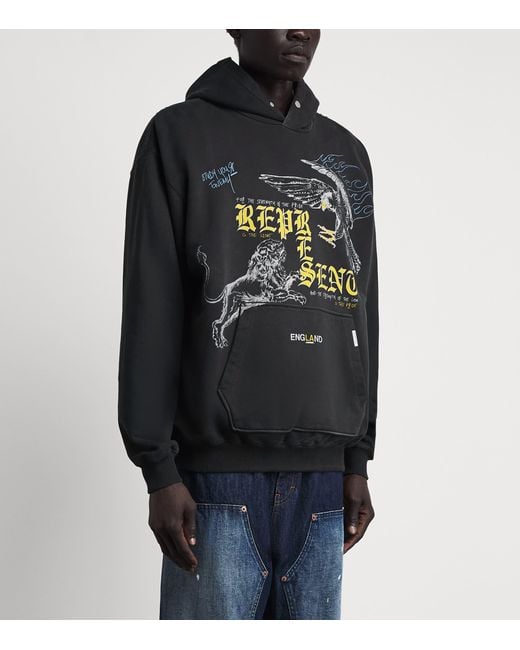 Represent Black Cotton Enemy Graphic Hoodie for men