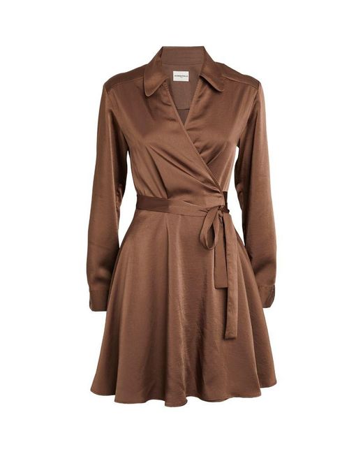 Claudie Pierlot Brown Satin Wrap Mini Dress