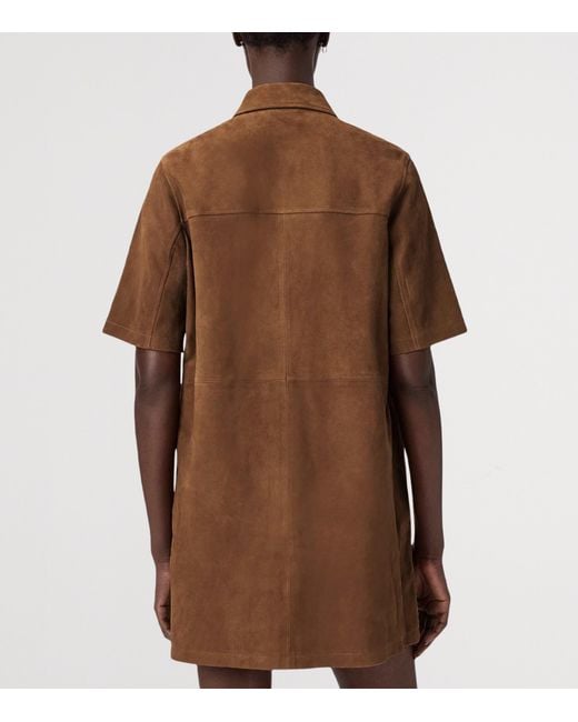 AllSaints Brown Suede Rock Mini Shirt Dress