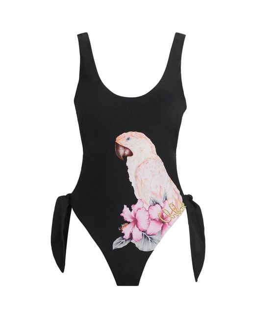 Chloé Black Parrot Cut-Out Swimsuit