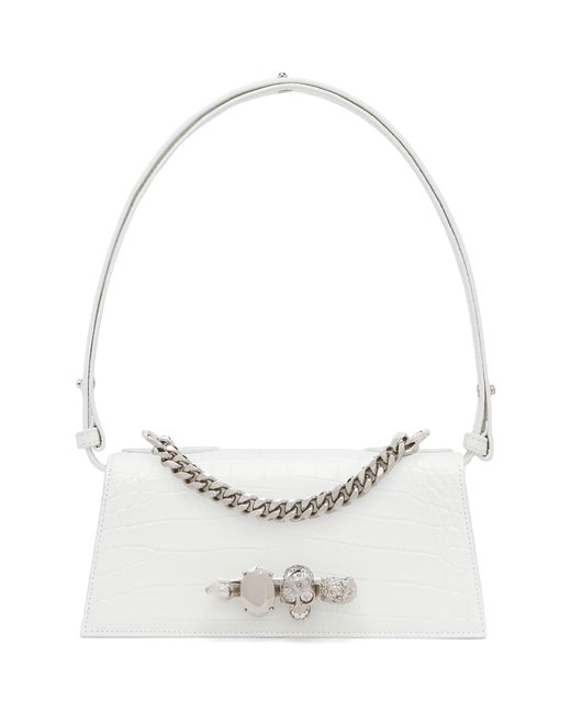 McQueen White Leather Skull Four-Ring Top-Handle Bag
