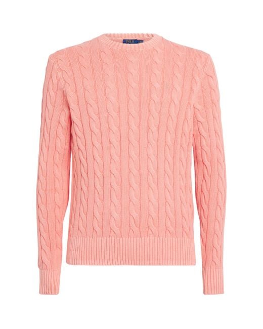 Polo Ralph Lauren Pink Cotton Cable-Knit Polo Pony Sweater for men