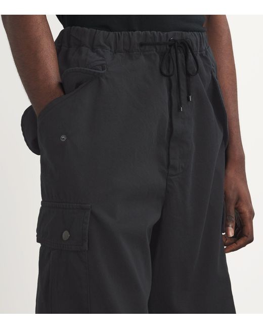 Dries Van Noten Black Cotton Pentin Cargo Shorts for men