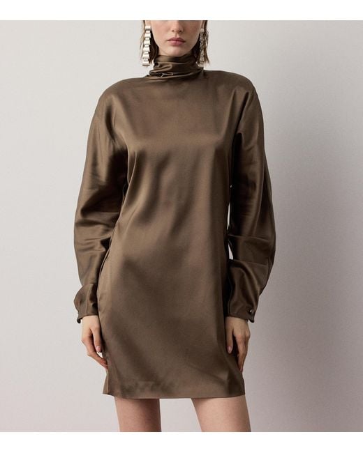 Ralph Lauren Brown Satin High-Neck Candi Mini Dress