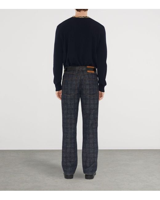 Burberry Black Checked Trim Crewneck Jumper for men