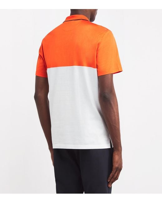 Moorer Orange Cotton Zip-Up Polo Shirt for men