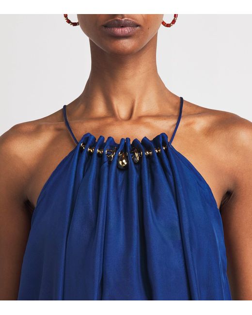 Zimmermann Blue Silk Halterneck Aster Maxi Dress
