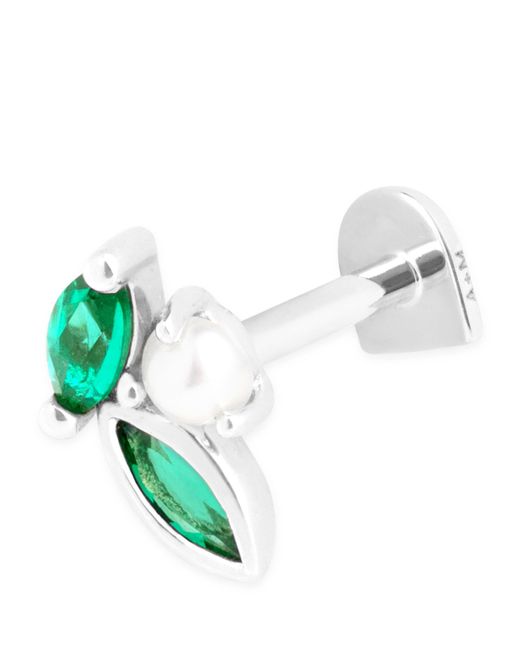 Astrid & Miyu White Gold And Emerald Single Stud Earring