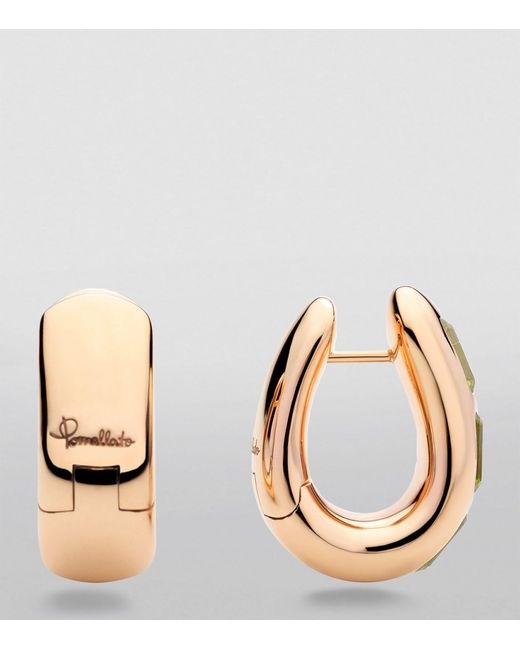 Pomellato Metallic Rose Gold And Peridot Iconica Hoop Earrings