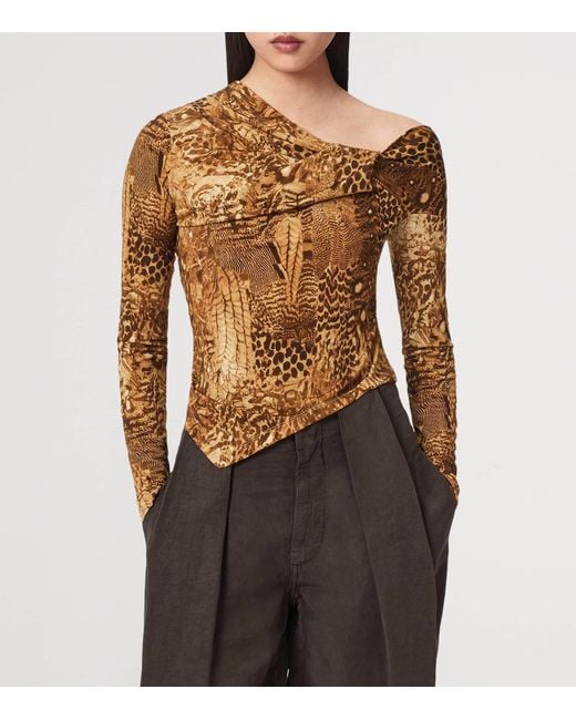 AllSaints Brown Animal Print Arlie Top