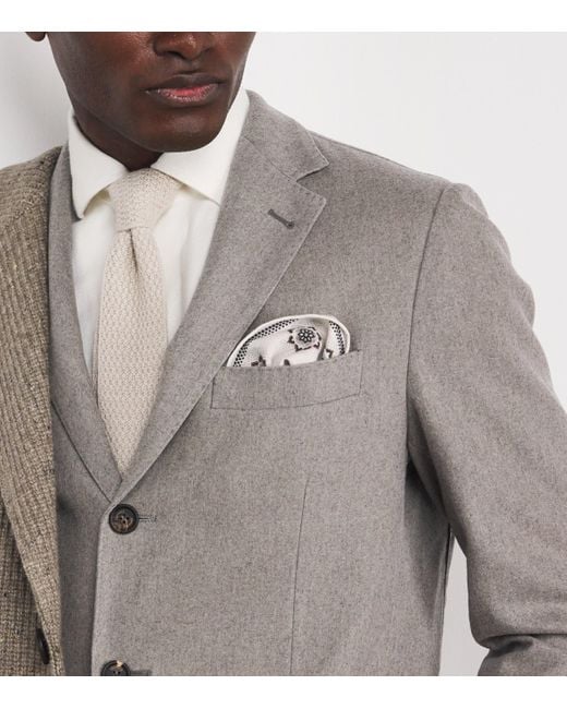 Eleventy Natural Cotton-Wool Printed Pocket Square for men
