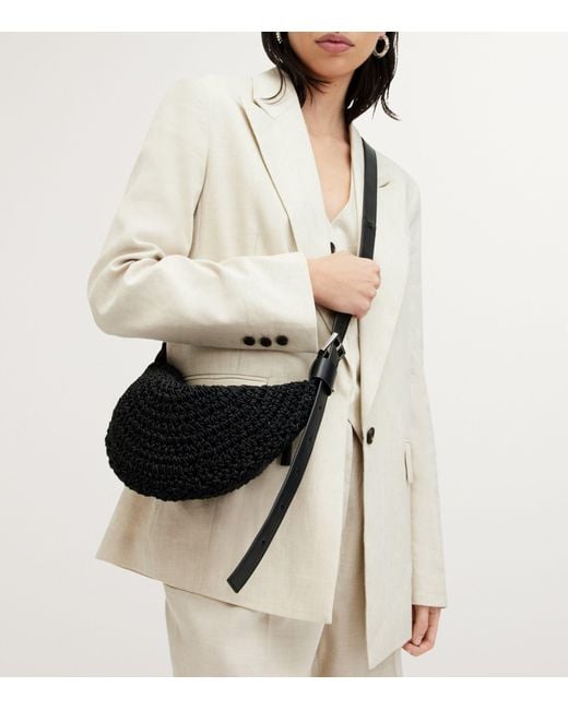 AllSaints Black Crochet Half Moon Cross-body Bag