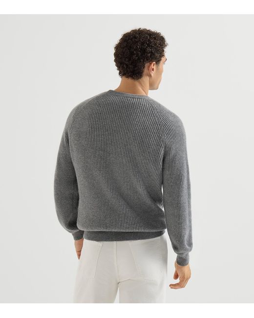 Brunello Cucinelli Gray Cashmere Ribbed Sweater for men