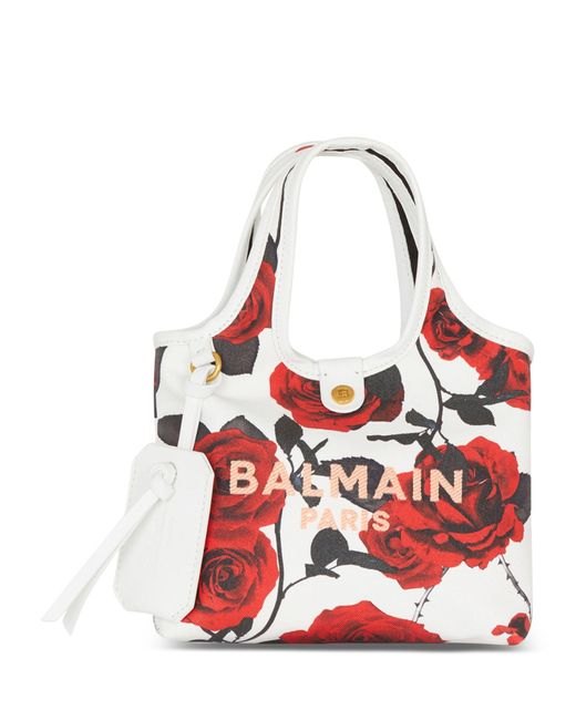 Balmain Red Mini Canvas B-army Grocery Bag