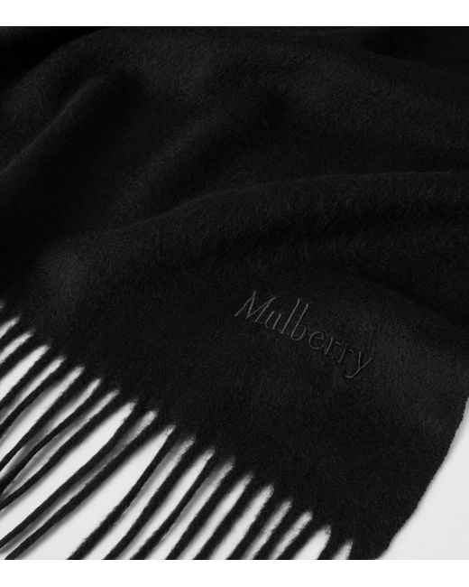 Mulberry Black Merino Wool Fringed Scarf