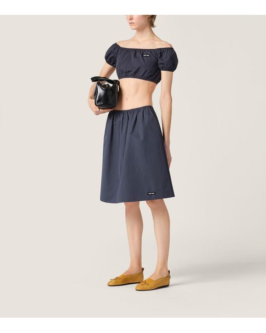 Miu Miu Blue Cotton Poplin Crop Top