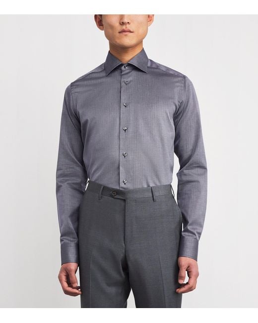 Eton of Sweden Blue Cotton Twill Puppytooth Slim Shirt for men