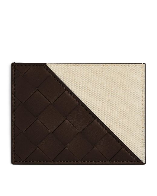 Bottega Veneta Brown Leather-canvas Intreccio Card Holder