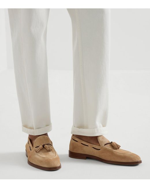 Brunello Cucinelli Natural Suede Tassel Loafers