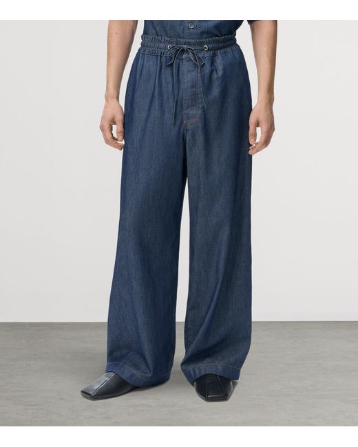 Loewe Blue Chambray Drawstring Wide-Leg Trousers for men