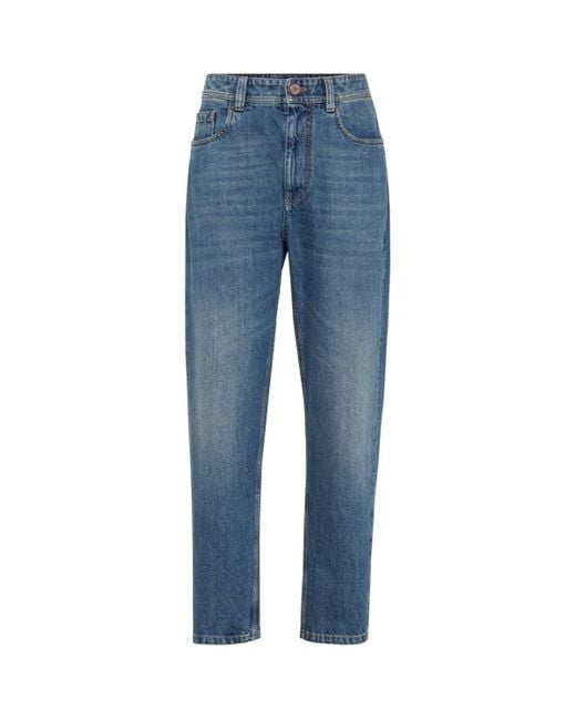 Brunello Cucinelli Blue Baggy Tapered Jeans