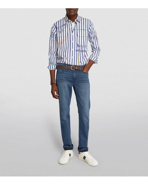Polo Ralph Lauren Blue Striped Script Poplin Shirt for men