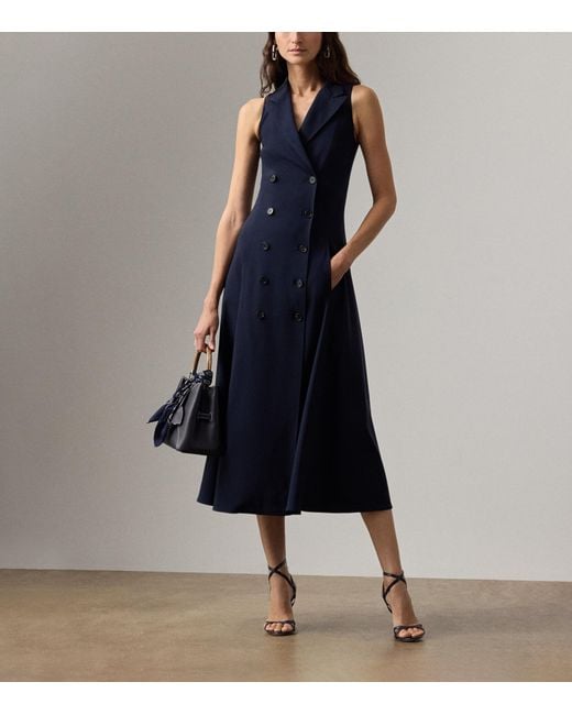 Ralph Lauren Blue Cotton-Blend Alecia Midi Dress